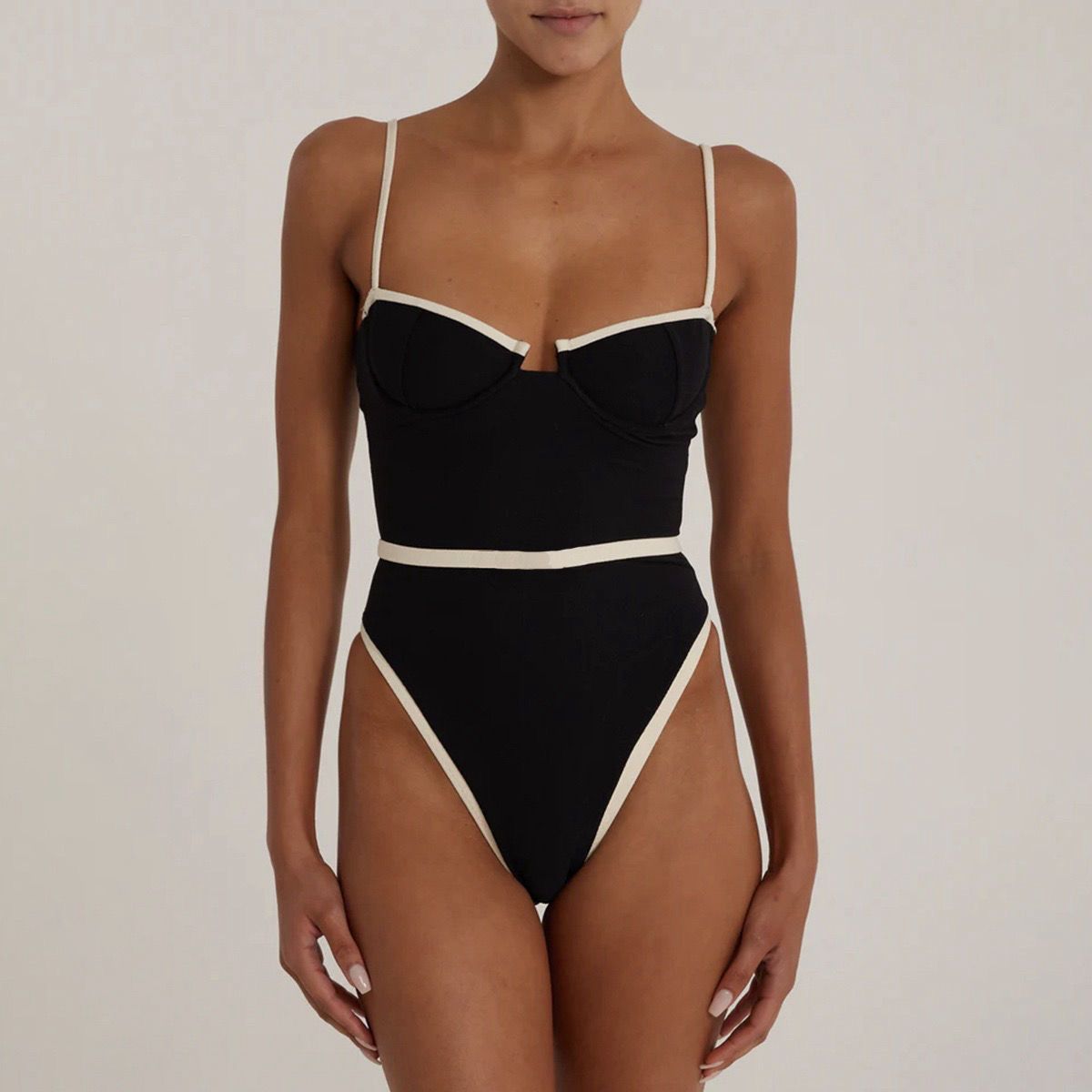 Black and White Trim One-Piece Swimsuit