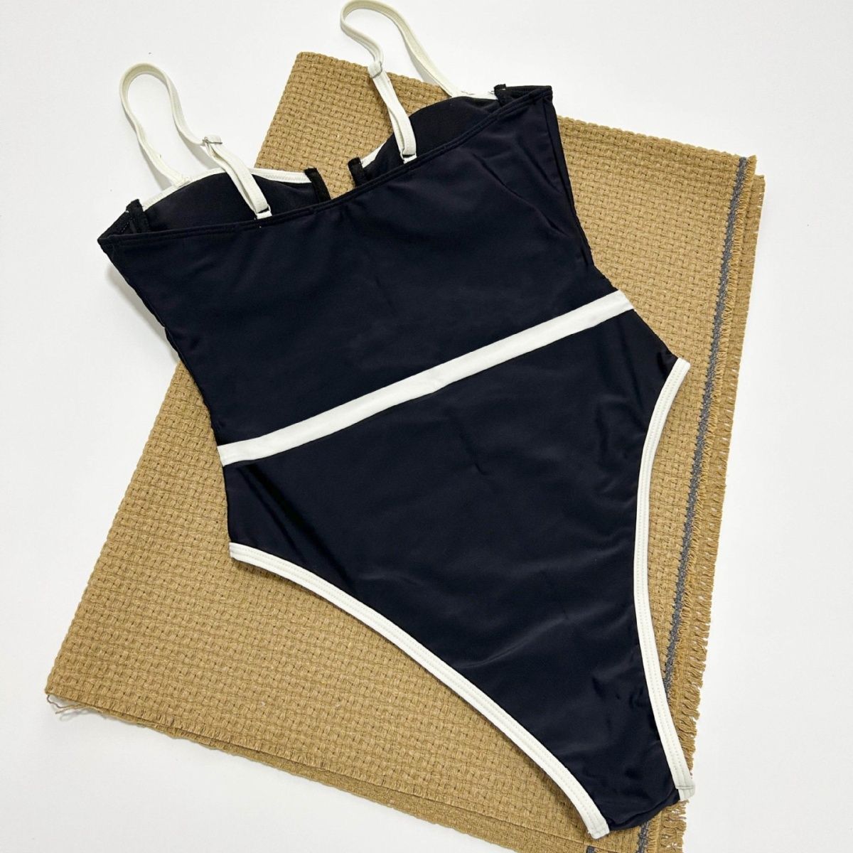 Black and White Trim One-Piece Swimsuit