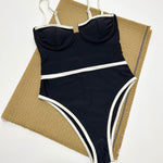 Black and White Trim One-Piece Swimsuit