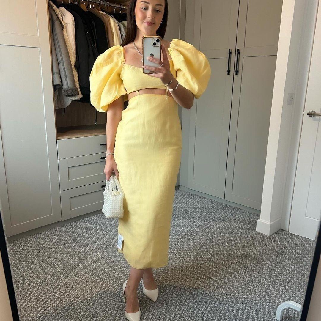 Puff Sleeve Cutout Midi Dress