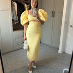 Puff Sleeve Cutout Midi Dress