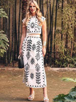 Embroidered Crop Top and Midi Skirt Set