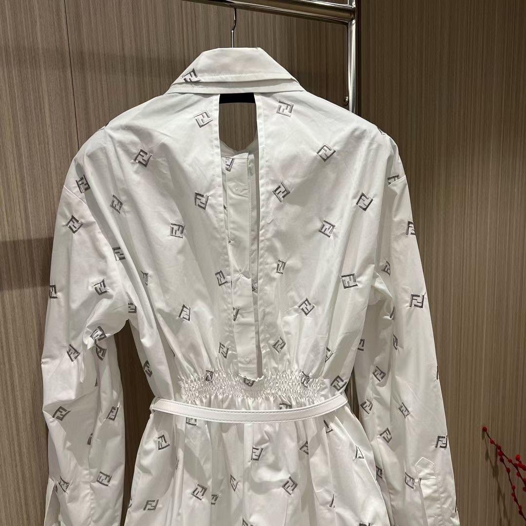 Fendi FF Embroidered Open Back Shirt Dress