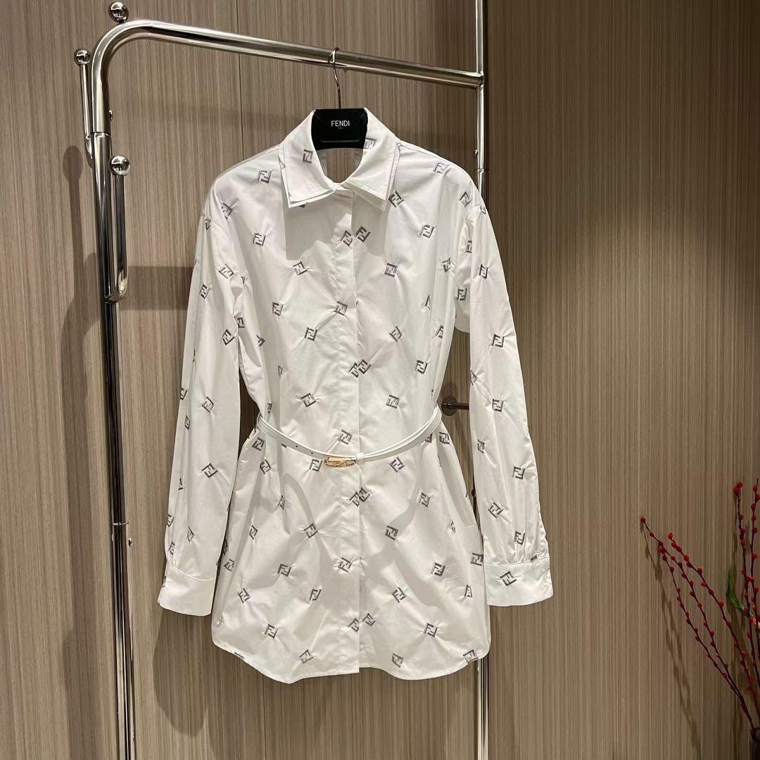 Fendi FF Embroidered Open Back Shirt Dress