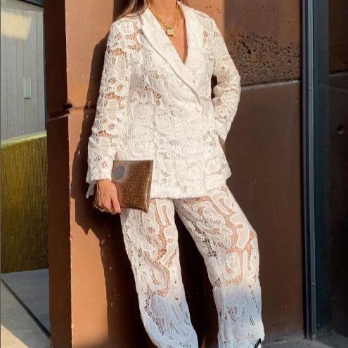 Lace Blazer and Pants Set