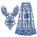 Printed Swimsuit and Maxi Skirt Set