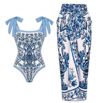 Printed Swimsuit and Maxi Skirt Set