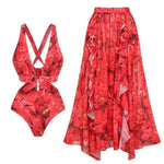 Printed Swimsuit and Maxi Skirt Set