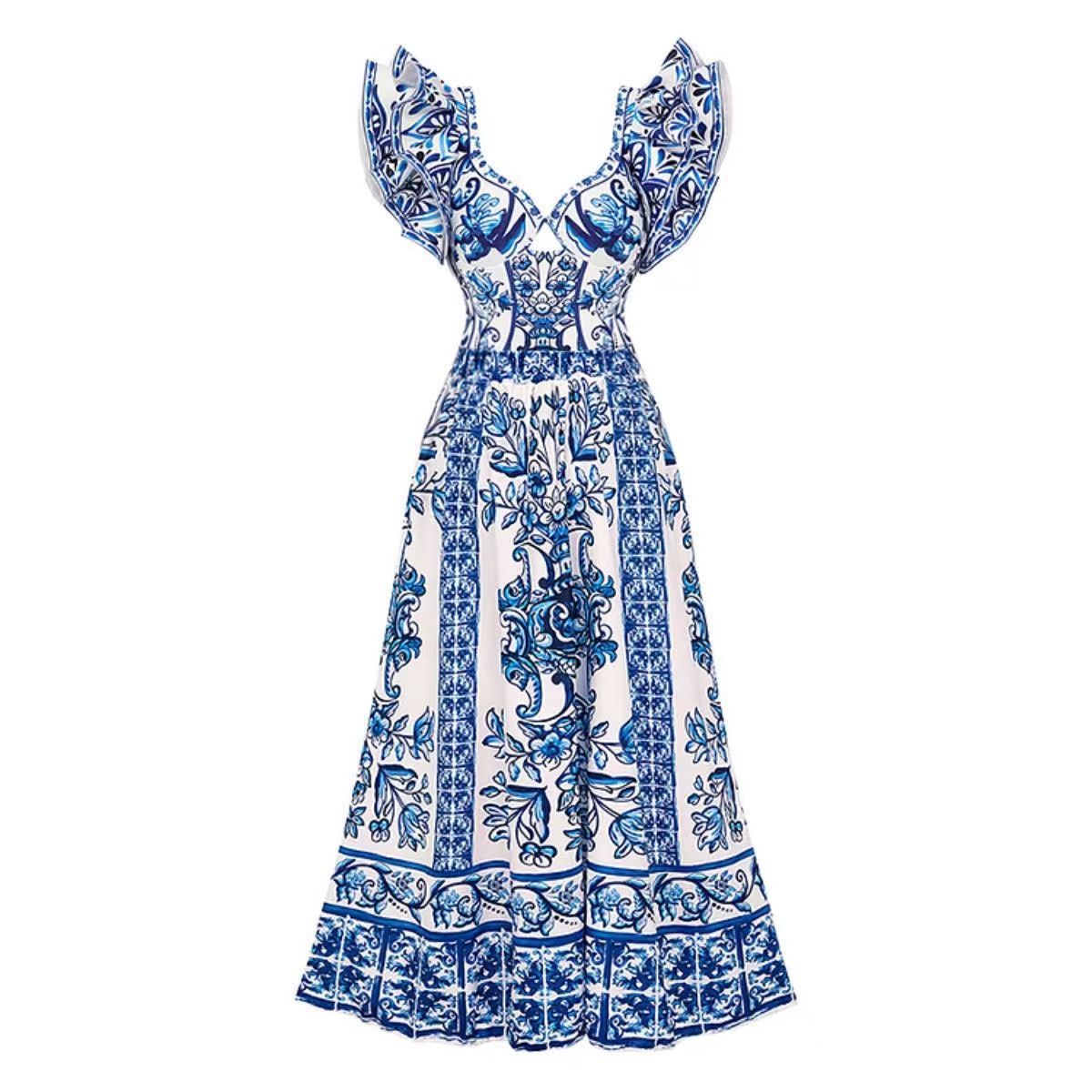 Printed Swimsuit and Maxi Skirt Set