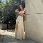 Eyelet Crop Top and High-Slit Skirt Set