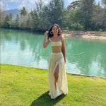 Eyelet Crop Top and High-Slit Skirt Set