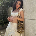 Eyelet Crop Top and High-Slit Skirt Set