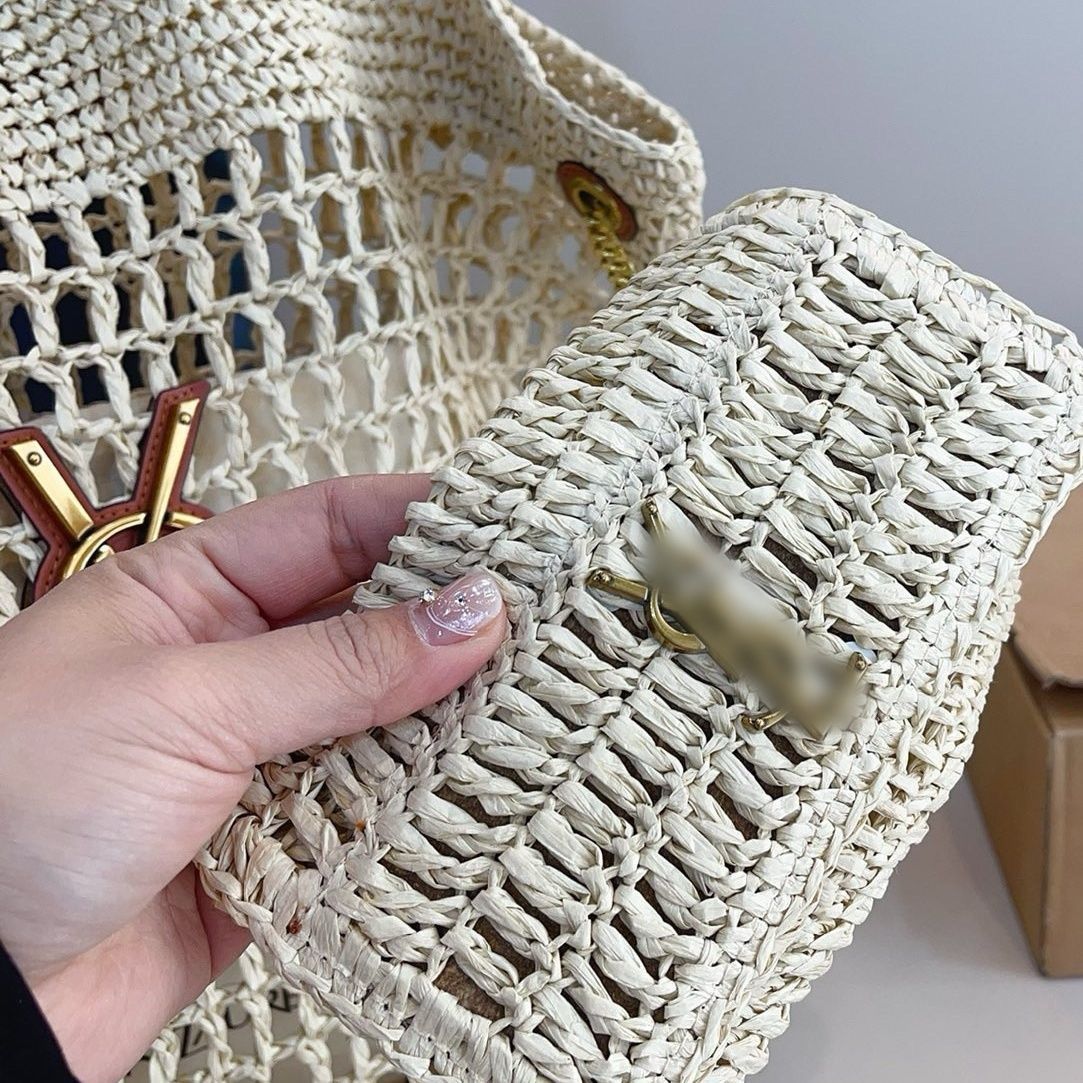Saint Laurent Icare Maxi Gold Natural Crochet Raffia Tote