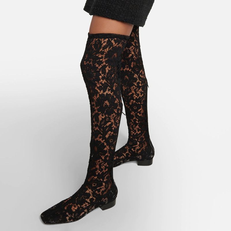 Black Lace Over-the-Knee Boots