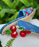 slip-on heels adorned with cherry embroider