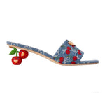 slip-on heels adorned with cherry embroider