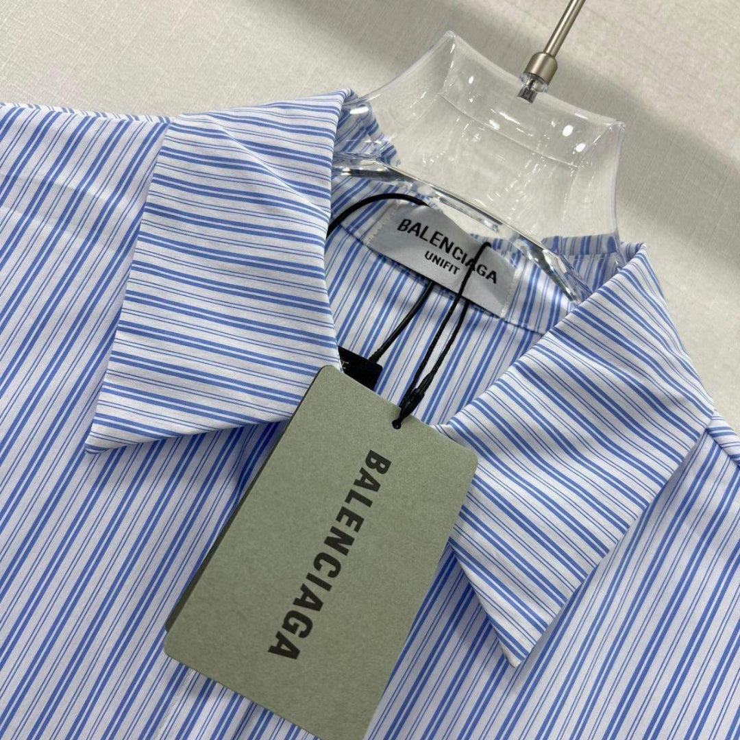 Balenciaga Striped Cotton Shirt with Crystal Logo Embroidery
