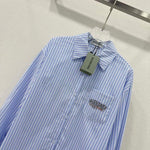 Balenciaga Striped Cotton Shirt with Crystal Logo Embroidery