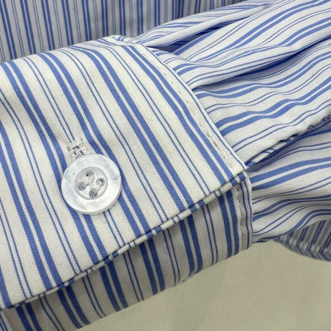 Balenciaga Striped Cotton Shirt with Crystal Logo Embroidery