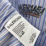 Balenciaga Striped Cotton Shirt with Crystal Logo Embroidery