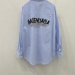 Balenciaga Striped Cotton Shirt with Crystal Logo Embroidery