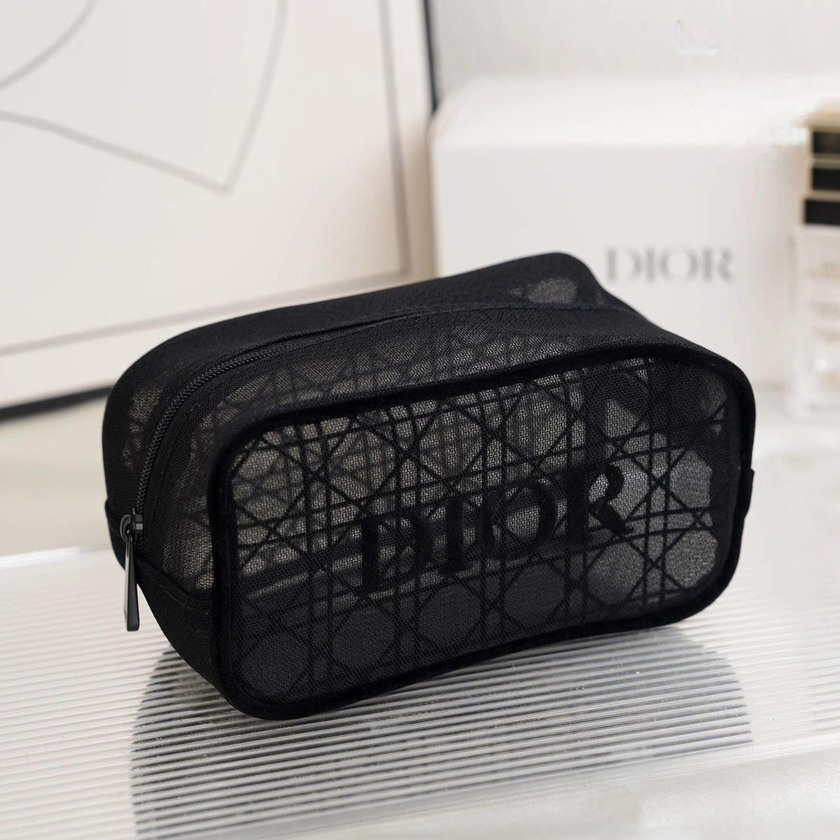 Dior Black Raglan Mesh Velvet Cosmetic Bag