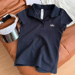 Alo Yoga Ribbed Short Sleeve Polo Crop Top