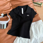 Alo Yoga Ribbed Short Sleeve Polo Crop Top