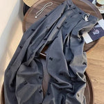 Wide-Leg Gray Trousers with Black Bow Embroidery