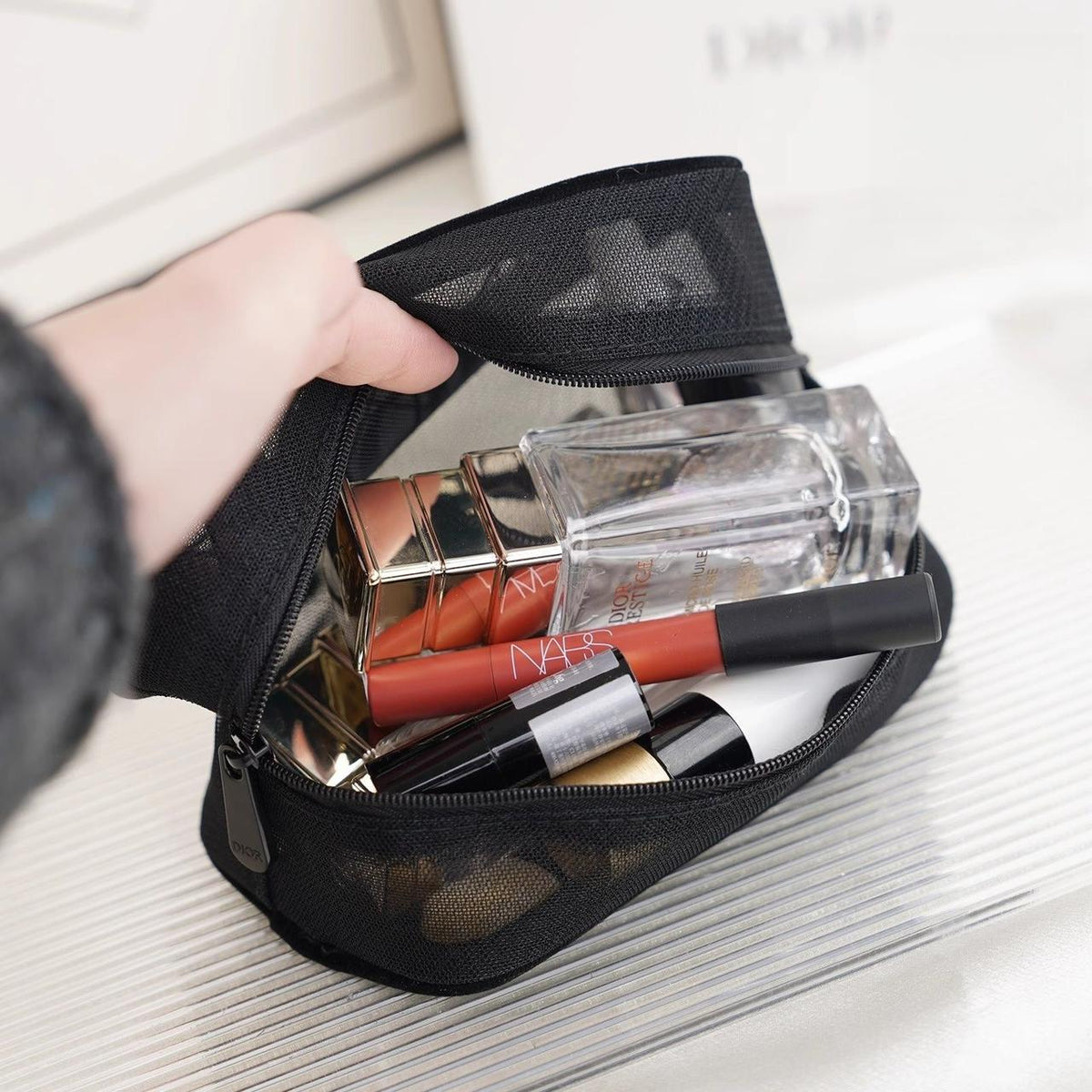 Dior Black Raglan Mesh Velvet Cosmetic Bag