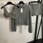 Alo Yoga Serenity Bra, High-Waist Biker Short, and Zip Hoodie Set