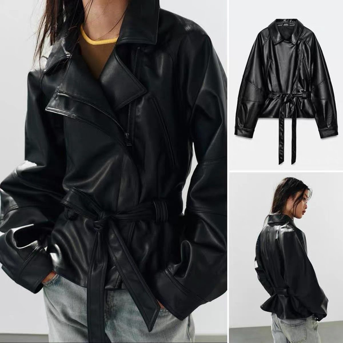 Zara Leather Effect Belted Jacket