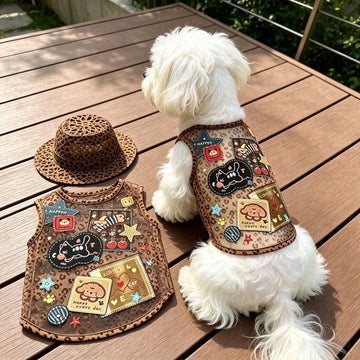 Leopard Print Pet Vest with Cartoon Patches