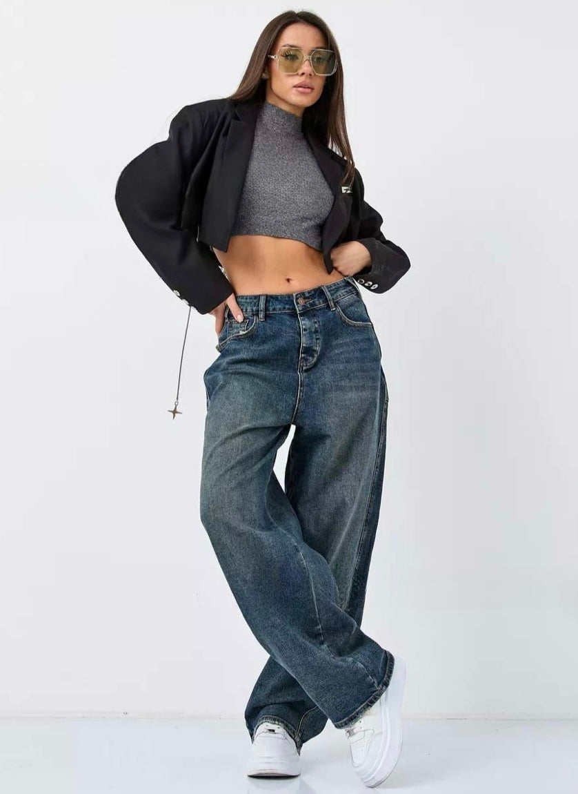 Distressed Wide-Leg Jeans