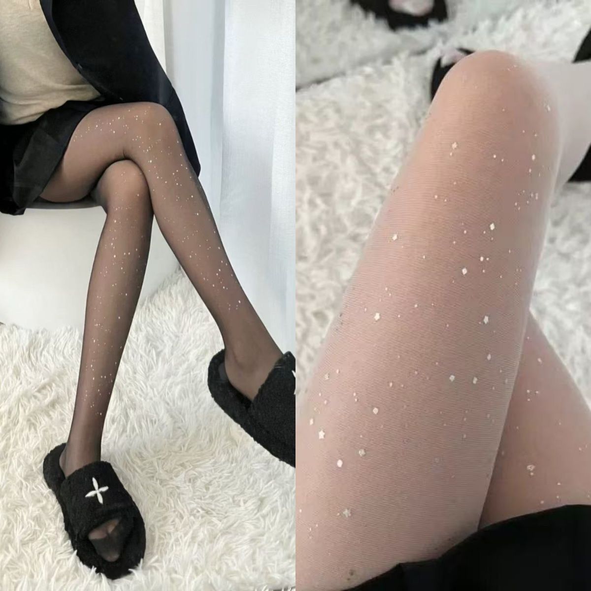 Sheer Tights with White Glitter Speckles