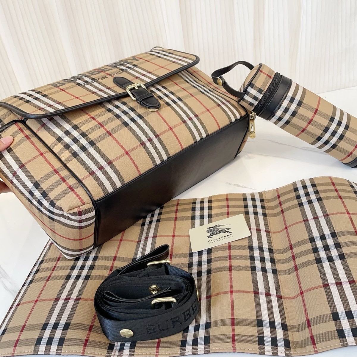 Burberry Vintage Check & Leather Diaper Bag w/ Changing Pad
