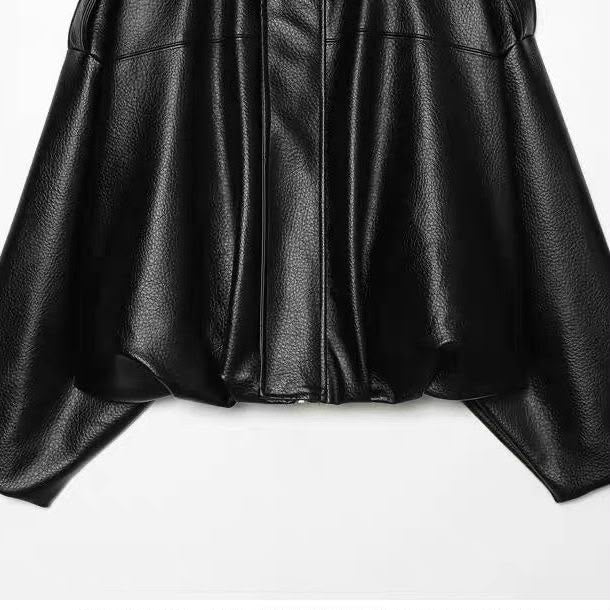 MassimoDutti Nappa Leather Bomber Jacket  With Lapel Collar