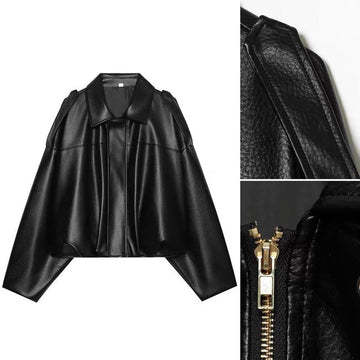 MassimoDutti Nappa Leather Bomber Jacket  With Lapel Collar