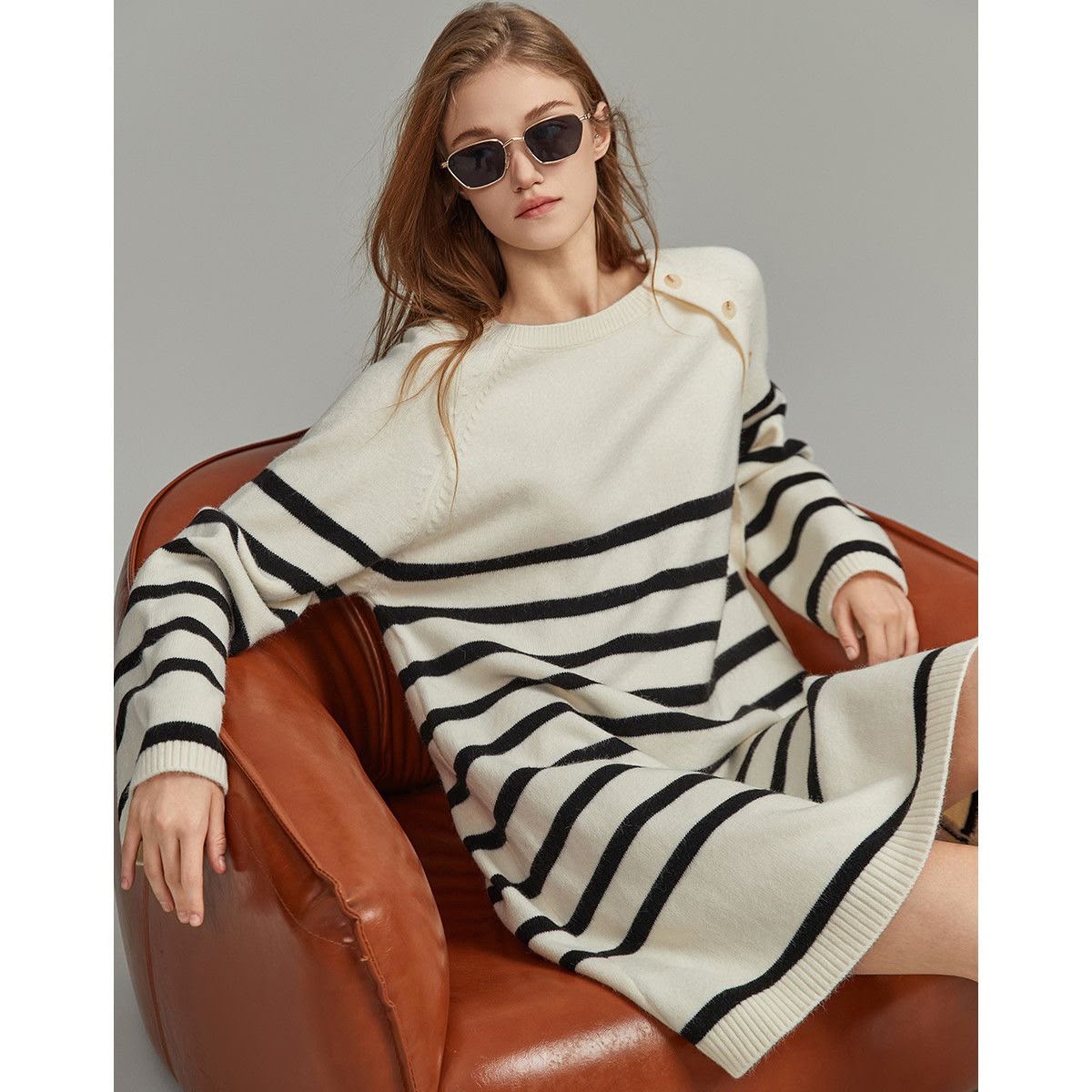 Striped Raglan Sleeve Sweater Dress