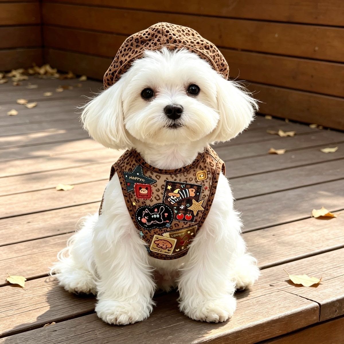 Leopard Print Pet Vest with Cartoon Patches