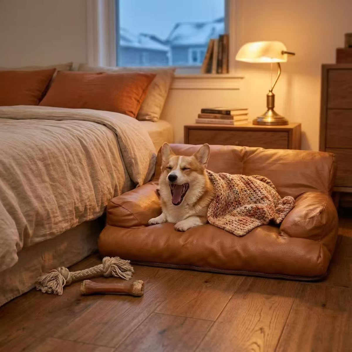 Vintage Faux Leather Pet Sofa with Non-Slip Base for Dogs and Cats