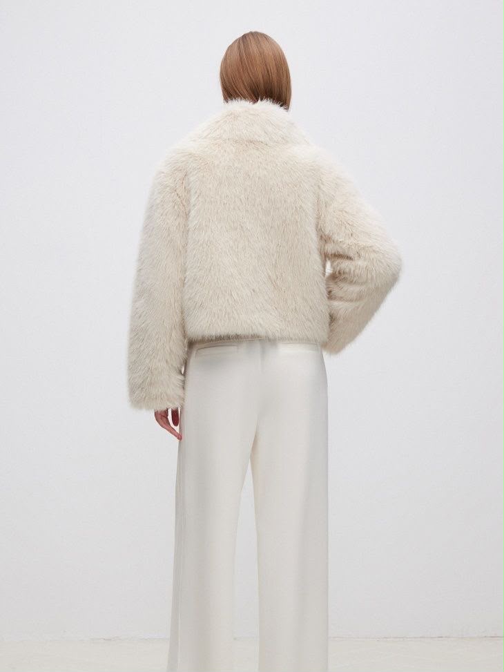 Light Beige Faux Fur  lapel Coat