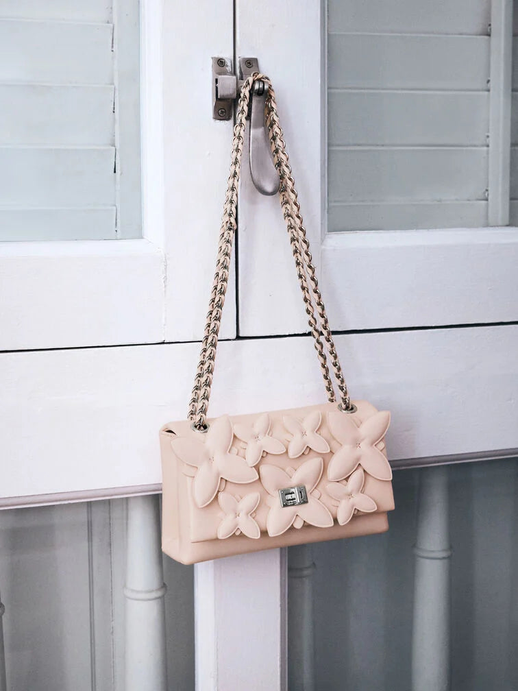 Charles & Keith Gift Set: Flower Chain Shoulder Bag With Jewellery Set - Soft Pink