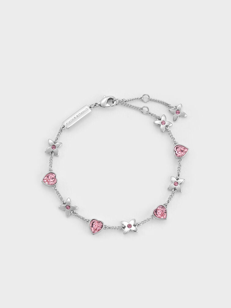 Charles & Keith Gift Set: Flower Chain Shoulder Bag With Jewellery Set - Soft Pink