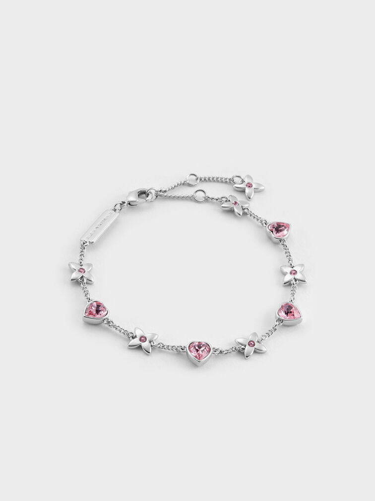 Charles & Keith Gift Set: Flower Chain Shoulder Bag With Jewellery Set - Soft Pink