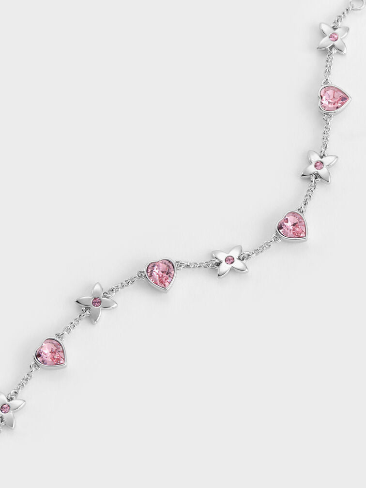 Charles & Keith Gift Set: Flower Chain Shoulder Bag With Jewellery Set - Soft Pink