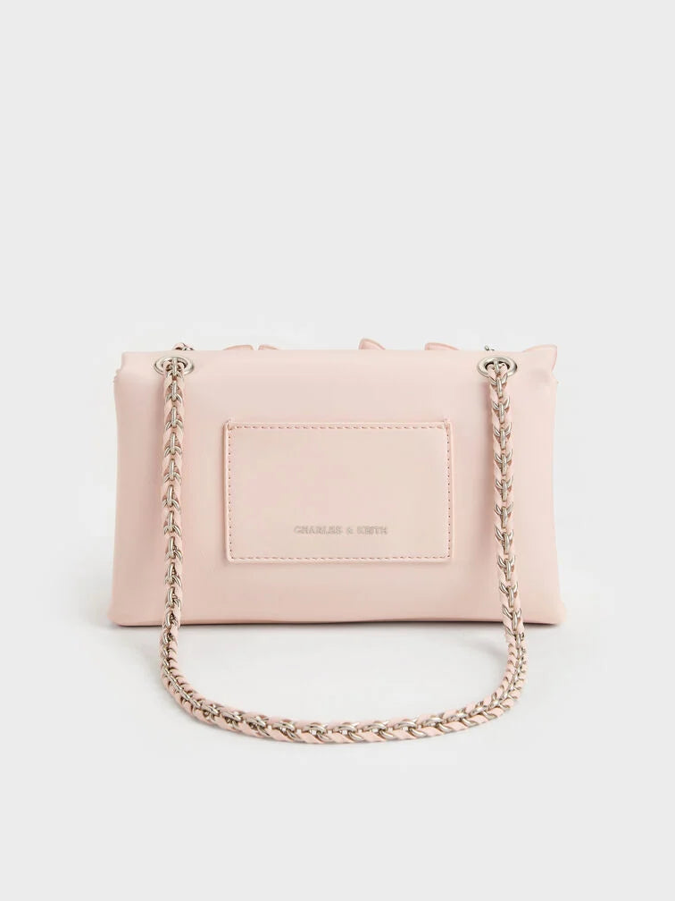 Charles & Keith Gift Set: Flower Chain Shoulder Bag With Jewellery Set - Soft Pink
