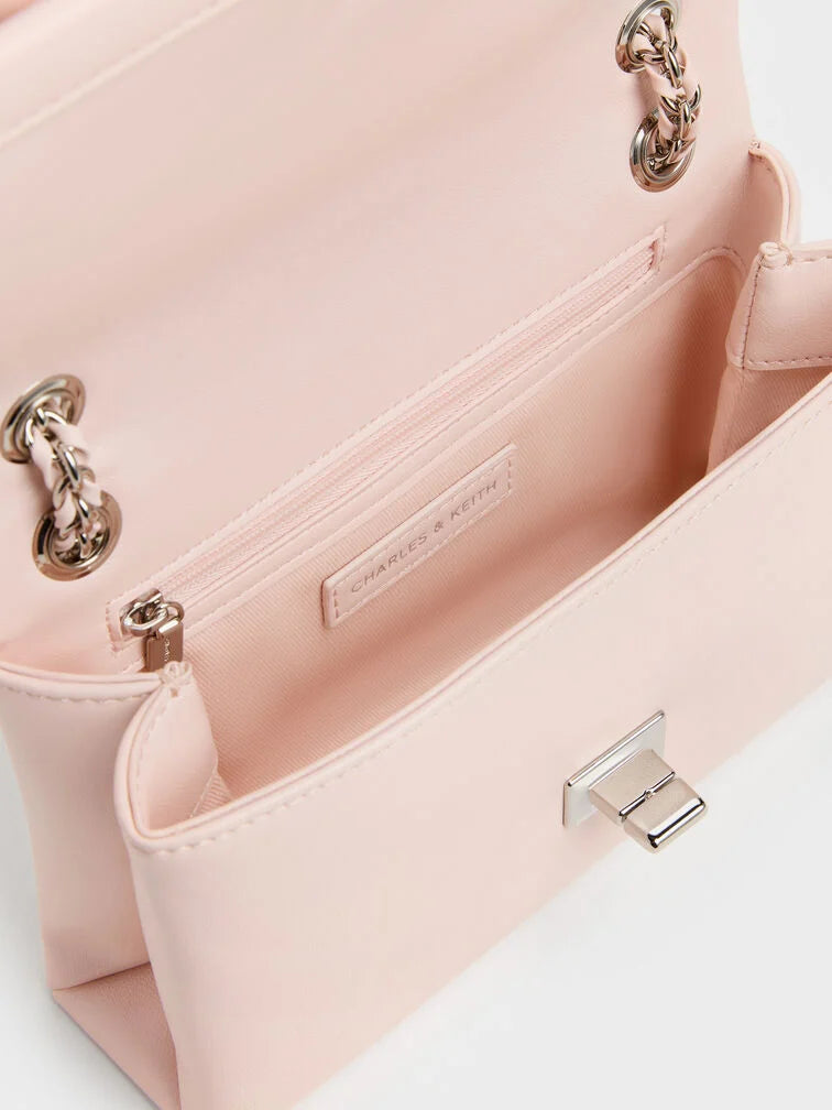 Charles & Keith Gift Set: Flower Chain Shoulder Bag With Jewellery Set - Soft Pink