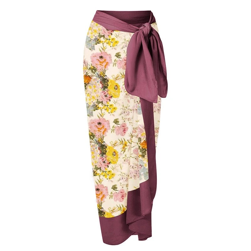 Floral Swimsuit with Ruffle Straps and Sarong