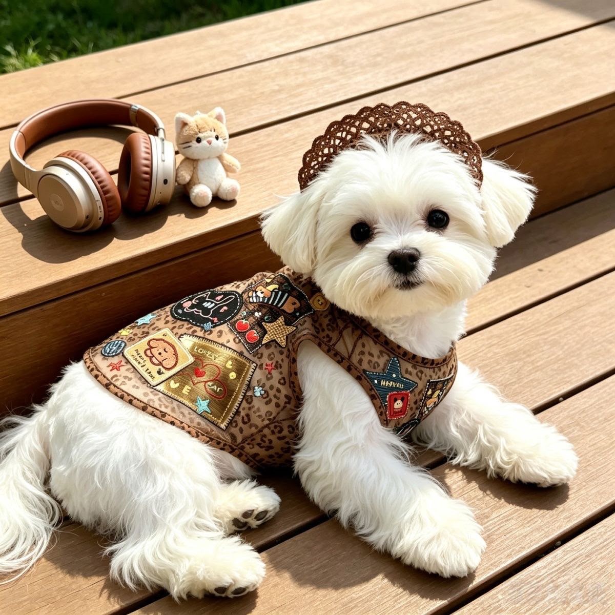 Leopard Print Pet Vest with Cartoon Patches